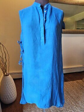 120% Lino linen Womens Shirt-Dress/Coverup blue Euro XS/40 (6-8) NEW